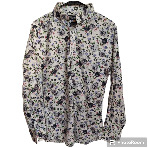 🐞 Nick Graham Floral Cotton Button Down Dress Shirt - Size Small 32/33 - Picture 1 of 10